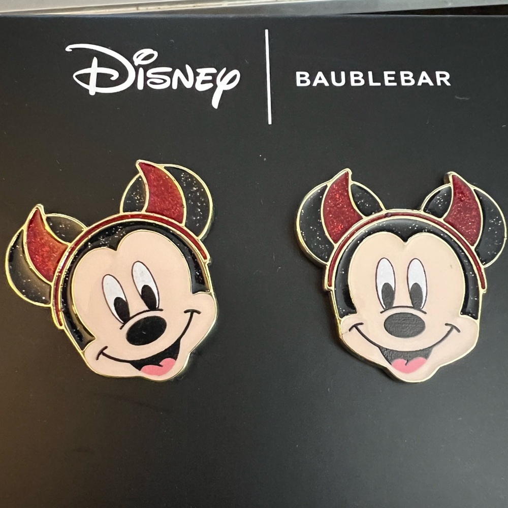 Disney Baublebar Mickey Mouse Red Devil Headband Pierced Earrings